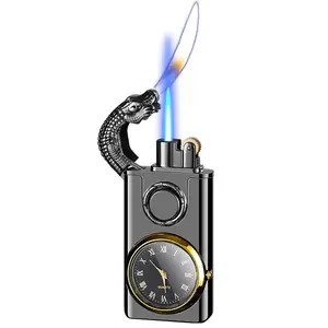 Pemantik api api ganda tombol buaya kreatif pemantik api Jet logam pemantik rokok api terbuka grosir