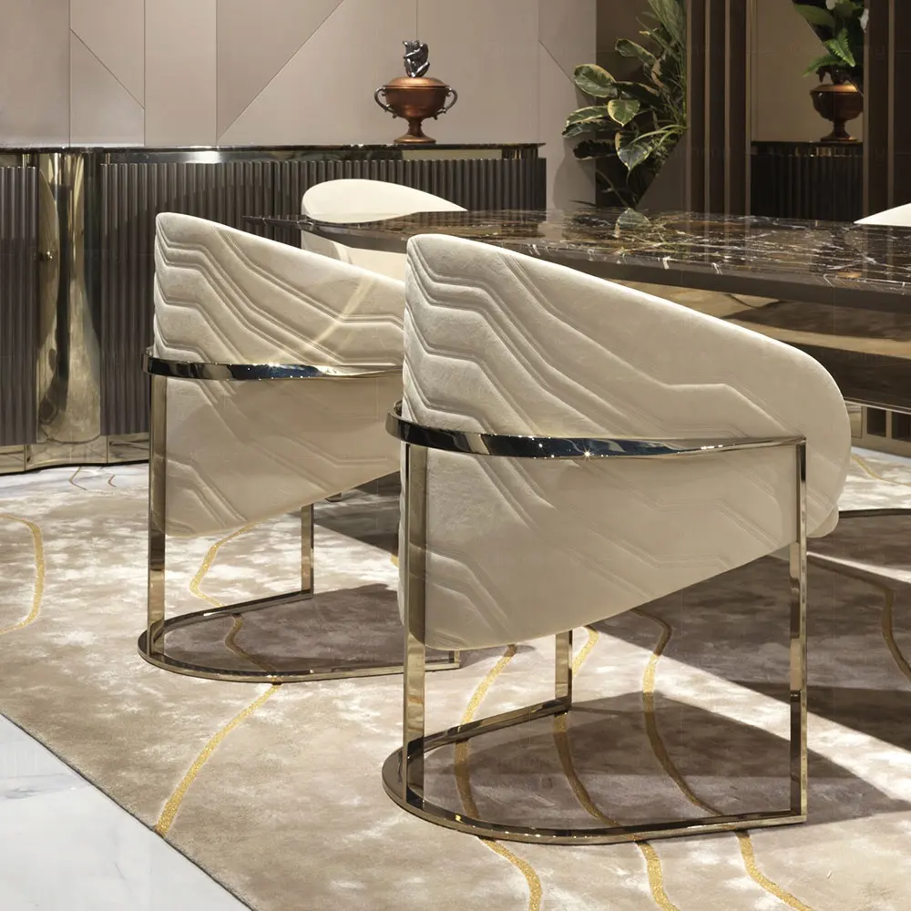 Weißes Leder Edelstahl Gold Beine Luxus italienischen Hotel Design Restaurant Esszimmers tuhl