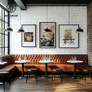 Juego de Muebles de Lujo Modernos para Cafetería, Hotel o Restaurante, con Mesa de Mármol Marrón, Sillas de Cuero, Bancos y Sofás - Product Image 2