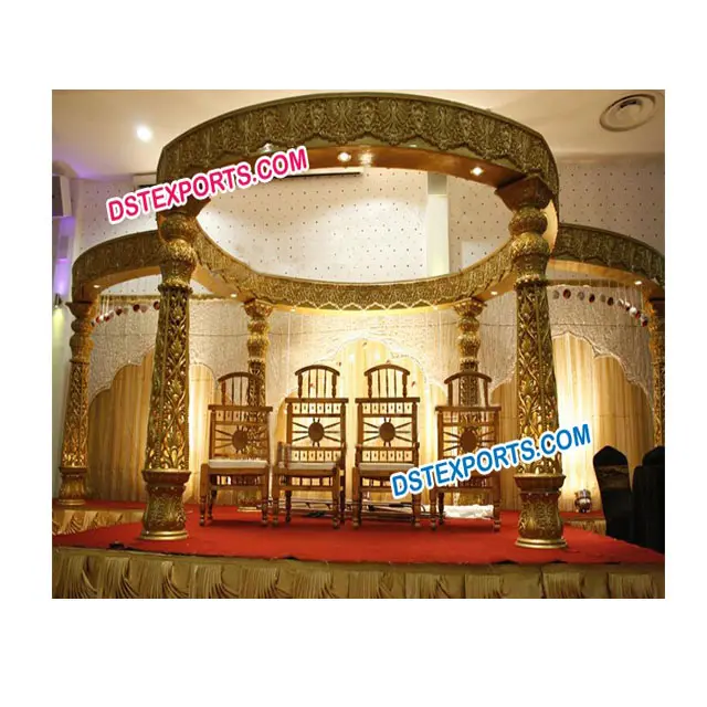 Indian Wedding Golden Carved Fiber Mandap Set GoldenJali Mandap Traditional Wedding Mandap