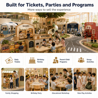 Parque Infantil Modular Panorámico para Niños, Zona de Juegos con Temática de Mercado, Cafetería y Carretera, Cumple con la Normativa ASTM, Ideal para Centros Comerciales
