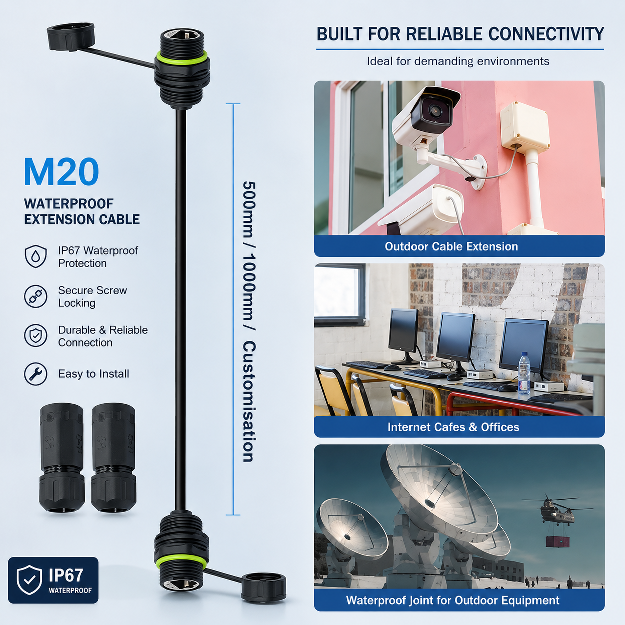 M20 IP68 Waterproof RJ45 CAT6 Female to Female Inline Coupler Adapter dimension drawing