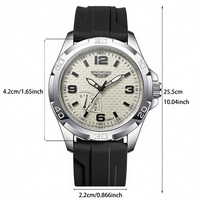 Montre à quartz pour homme, boîtier en alliage, cadran de 42 mm, aiguilles à pointeurs, bracelet en silicone, résistance à l'eau 3 BAR