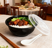 Bol à salade jetable rond transparent en plastique PP de 36 oz (1000 ml) avec couvercle, pour emporter des aliments en camping