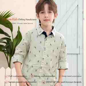 Vêtements pour enfants, chemise pour garçons en coton doux et respirant à manches longues et col croisé, imprimé minimaliste - Product Image 1