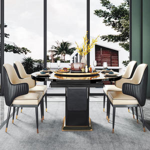 Black Smart Heating Marble Modern Dining <b>Table</b> Set Luxury Extendable Round 6 <b>Chairs</b> for Hotel & Villa Rooms Adjustable Dinning T - Product Image 4