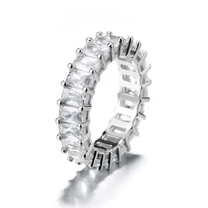Anel de prata esterlina 925, venda quente, anel de prata esterlina com corte esmeralda, anel da eternidade