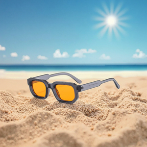 Unisex Small Square Fashionable <b>Sunglasses</b> with Multi-Colored Orange Lens UV400 Protection PC Frame Adults Driving - Product Image 1