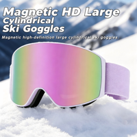 Masque de ski magnétique cylindrique HD avec revêtement REVO 8 couches, protection UV400, anti-buée, coupe-vent, personnalisable avec logo OEM, pour sports de neige