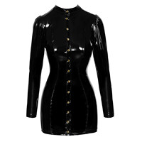 Modisches Damen Wet-Look Kunstleder Bodycon Latex-Kleid, Body-Fetisch Einreiher, Erotisches Sexy Club Party Kleid für Damen