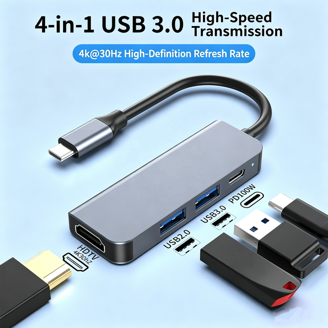 USB C Hub Multi-function Type-C Docking Station USB3.0 HDTV 4K PD 100W Charging for Phones Tablet Laptop