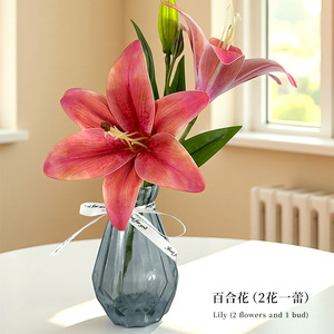 การจัดดอกลิลลี่ประดิษฐ์สูง 37 ซม. ของตกแต่งบ้านงานแต่งงานแบบจำลองเสมือนจริง - Product Image 6