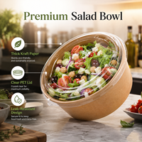 Bol à salade rond en kraft personnalisé, conteneur alimentaire écologique, bol en papier jetable avec couvercle, emballage durable à emporter