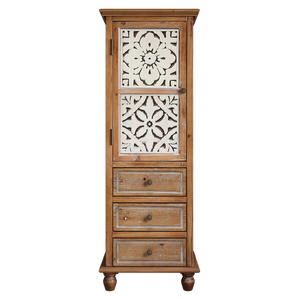 <b>Rustic</b> <b>Wooden</b> Storage Cabinet With Decorative Cutout Door 3 Drawers Tall Narrow Organizer For Living Room Bedroom - Product Image 5