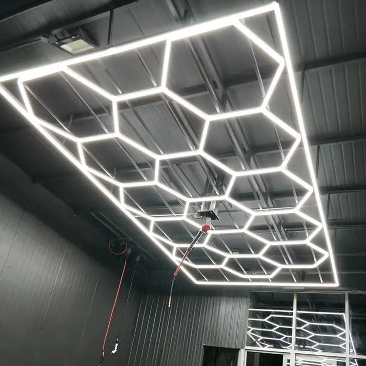 Luz LED Hexagonal de pared para coche, iluminación para Taller, tienda, Detalles