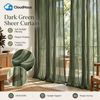 Rideaux Transparents Effet Lin Vert Chasseur Sur Mesure, Voilages en Faux Lin Filtrant la Lumière du Jour pour Chambre et Salon