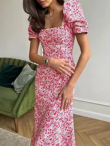 Abito elegante Flowy vendita calda S M L Casual abito a trapezio con stampa floreale nuovo abito estivo da donna - Product Image 4