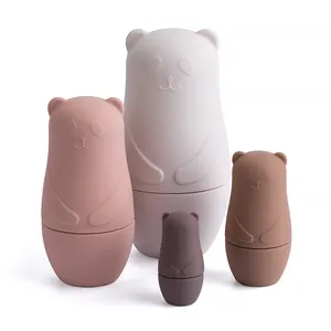 Panda Animal en Silicone sans Bpa, anneau de dentition pour bébé, blocs éducatifs pour enfants, activité d'apprentissage, jouets à empiler, vente en gros