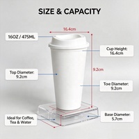 Gobelet à café réutilisable 16 oz, en plastique sans BPA, avec couvercle rabattable, impression de logo personnalisée, résistant aux fuites, pour la vente en gros