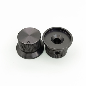 24 x 16 mm dunkelgrauer Aluminium-Potentiometer-Drehknopf mit gerändeltem Oberflächenmuster und Punktzeiger für 6 mm Rundwellen - Product Image 1