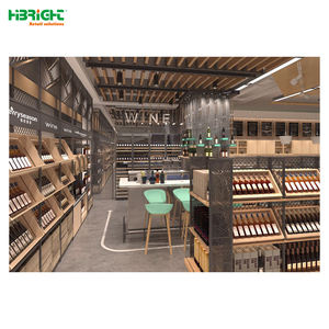 럭셔리 중량급 양면 목재 진열대 내구성 있는 금속 와인 벽 선반 현대식 슈퍼마켓 선반 디자인 - Product Image 1