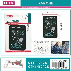 Toppa in tessuto con segno zodiacale Acquario 8x5 cm, termoadesiva per abbigliamento - Product Image 1