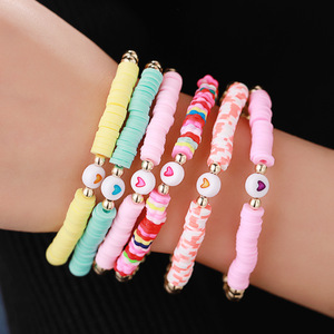 <b>Beaded</b> <b>Bracelet</b> Set 6Pcs Colorful Polymer Clay Heart Women Gift Fashion Jewelry - Product Image 2