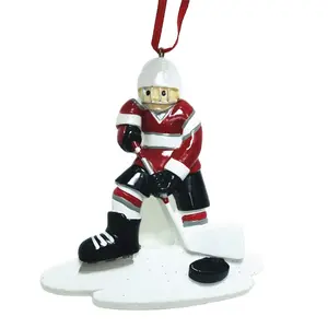 Handmade Resin Ice Hockey Player Doll Statue Holiday Souvenir Gift for Christmas Tree Ornament