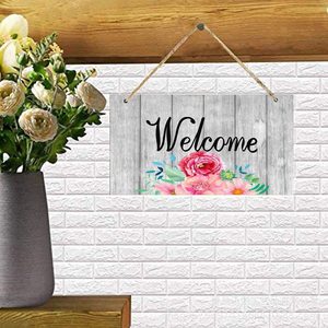 Welcome Wooden Wall Sign Rectangle White Calligraphy And Painting Home Hotel Outdoor Decorative <b>Plaque</b> - Product Image 1