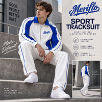 Ensemble de survêtement rétro coupé-cousu, color block blanc et bleu roi, double bande, fabrication OEM/ODM, vente en gros en vrac