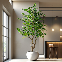 Árbol de Banyan Artificial Grande para Interiores/Exteriores con Protección UV, Decoración Artística de Alta Fidelidad en PE, Hojas de Diferentes Tamaños para Decoración del Hogar en Pascua