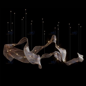 <span class=keywords><strong>Lustre</strong></span> en cristal créatif en forme de <span class=keywords><strong>vague</strong></span> pour centre commercial, hall d'hôtel, salle de banquet, décoration personnalisée, ruban en verre - Product Image 1