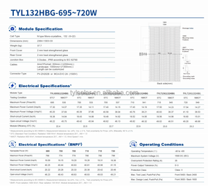 Module solaire monocristallin en verre T.Y.L 720W, efficacité 23,2%, technologie PERC, faible taux d'atténuation - Product Image 2