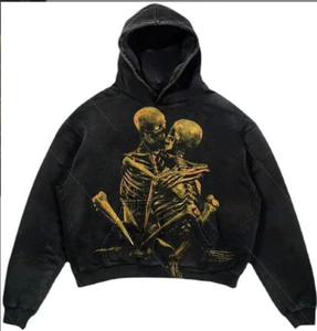 Sweat à capuche Halloween <span class=keywords><strong>Black</strong></span> <span class=keywords><strong>friday</strong></span> pour femmes et hommes, impression lavée à l'acide, pull à capuche hip-hop, crâne, épaule tombante - Product Image 6