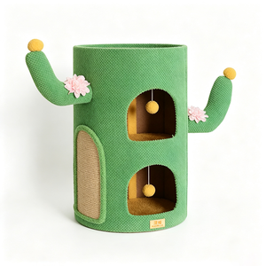 ที่ปีนป่ายสำหรับแมวขนาดใหญ่ รุ่น Cactus Cat Climbing Rack พร้อมที่ลับเล็บแมว บาร์เรลป่านศรนารายณ์ แท่นกระโดดสำหรับแมว รูปทรงต้นไม้สองชั้น ที่นอนแมว ทำจากป่านศรนารายณ์ - Product Image 3