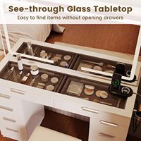 Table de toilette moderne en bois durable avec 10 tiroirs, bureau de maquillage avec plateau en verre, table de rangement pour chambre à coucher - Vente en gros