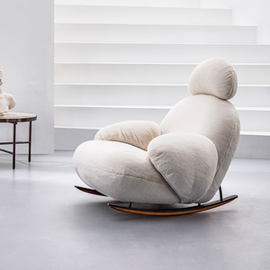 Großer weißer Schaukelstuhl im cremefarbenen Stil, modernes, schlichtes Relaxsofa für Schlafzimmer, Balkon, Wohnzimmer - Product Image 3