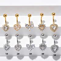 Cincin pusar baja tahan karat bedah 14G dengan kristal CZ mungil, perhiasan tindik pusar wanita