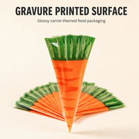 Sachet Doypack jetable imprimé en héliogravure, modèle 2025 en stock usine, en forme de triangle pour carottes, pour emballage de produits de boulangerie et de bonbons sécurisés