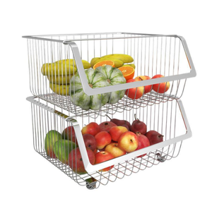 2 Tier Countertop Fruit Basket Holder Metal Wire Kitchen Fruit Bowl Basket Storage Rack
