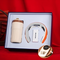 Ensemble cadeau d'entreprise personnalisé Anji Newell avec logo, tasse thermique en acier inoxydable, masseur pour le cou et batterie externe pour cadeaux de bureau de luxe