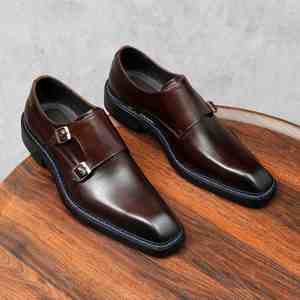 Made China 2025 New Model Promotional Handcrafted Embossed Leather <b>Shoes</b> Men Autumn Waterproof <b>Height</b> <b>Increasing</b> Slip-On Square - Product Image 6