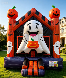 Château gonflable commercial d'Halloween pour enfants, avec toboggan, piscine à balles et zone de saut en forme de lune, idéal pour les fêtes d'enfants - Product Image 3