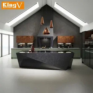 KINGV工厂价格高端热卖亚光黑漆豪华厨房，带岛模块化厨柜