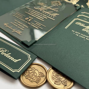 Invitation de mariage ou d'anniversaire personnalisée en acrylique transparent avec estampage à chaud doré, dossier haut de gamme, Saint-Valentin, Nouvel An, Pâques - Product Image 4