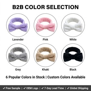 Diadema de Terciopelo Suave con Lazo Blanco y Gris en Stock, Empaque Personalizado, Muestra Gratis, Envío Global - Product Image 1