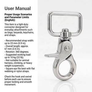 50mm 58mm heavy-duty zinc alloy swivel spring buckle, durable metal carabiner, suitable for dog leashes and bag <b>hardware</b> - Product Image 3