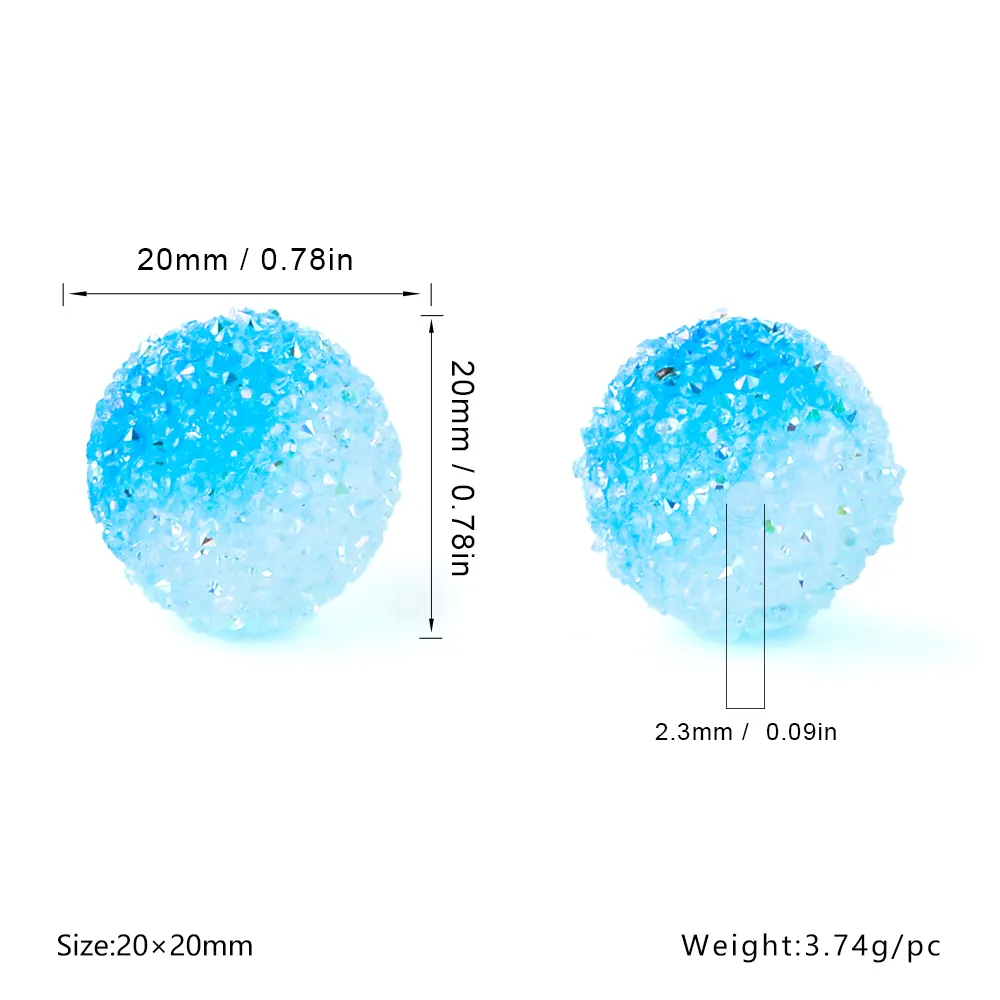 Kovict - Novidade 20mm Gradiente Strass Bubblegum Acrílico Contas de Açúcar Contas redondas acrílicas grossas para fazer canetas