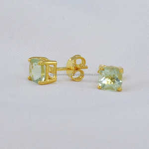 Boucles d'oreilles en pierre améthyste verte naturelle, bijoux en argent sterling 925, plaqué or fait à la main - Product Image 1