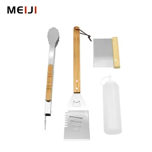 MEIJI Best Sellers Fábrica Profissional Ao Ar Livre 4 Peças Churrasqueira Grill Conjunto De Ferramentas De Aço Inoxidável BBQ Tool Set